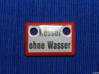 Emailschild "Kessel ohne Wasser"